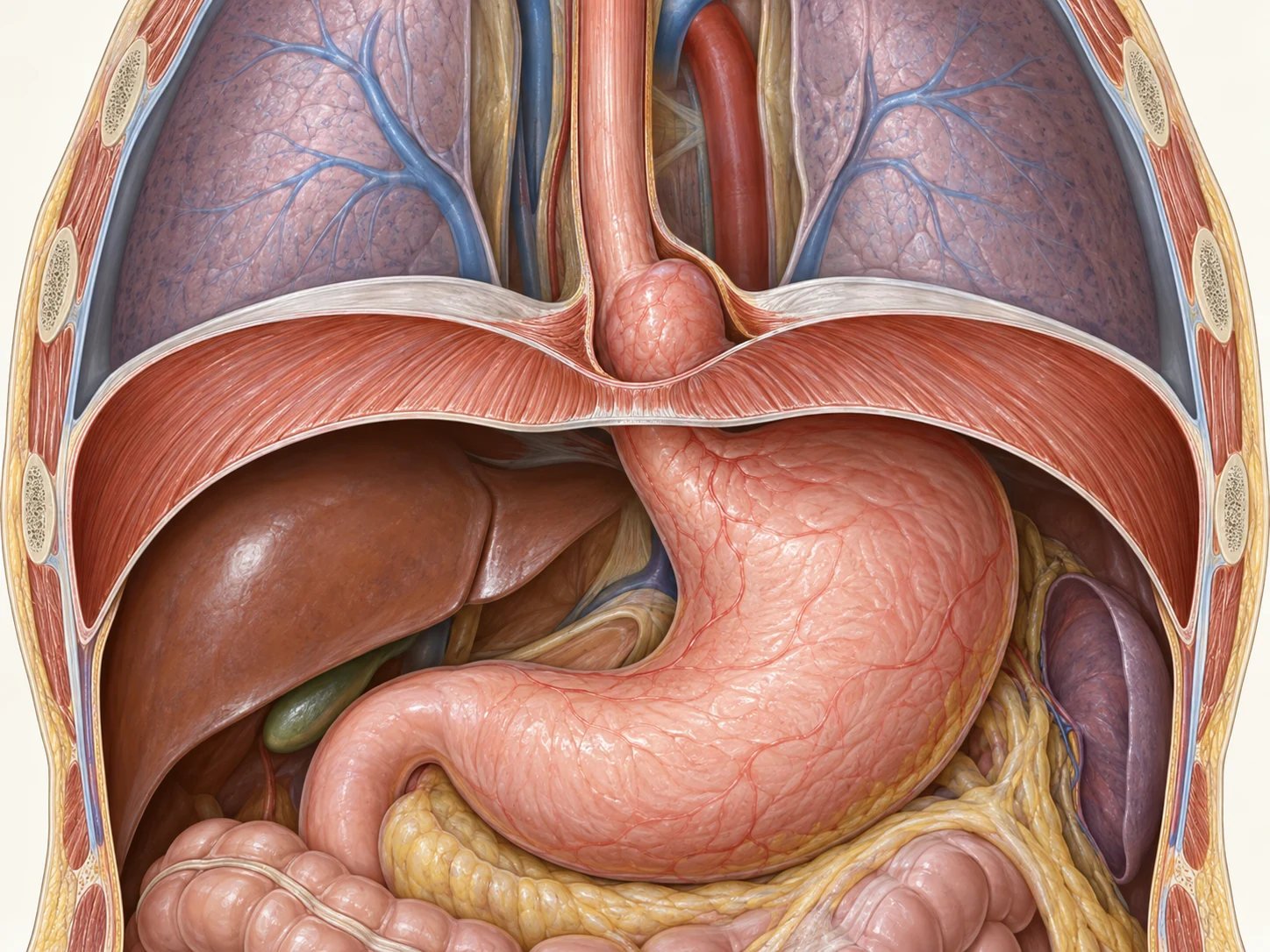 Ejemplo de hernia hiatal, un tipo de hernia diafragmática.