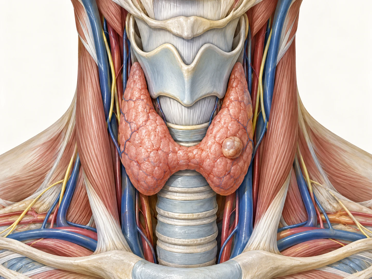 Anatomía de la tiroides y representación de un nódulo.